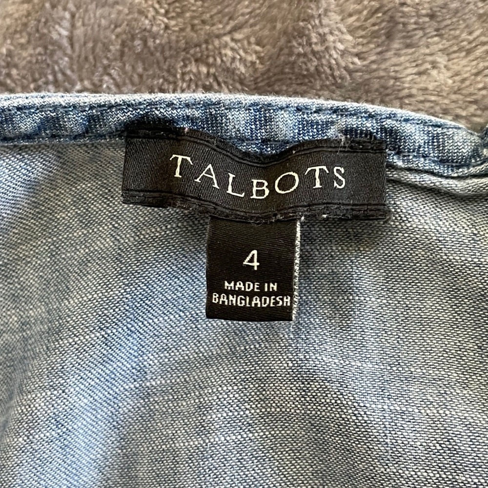 Talbots Denim Dress Women Size 4 Blue Sleeveless Chambray Tassel Belt Ruffle Hem - Picture 3 of 9